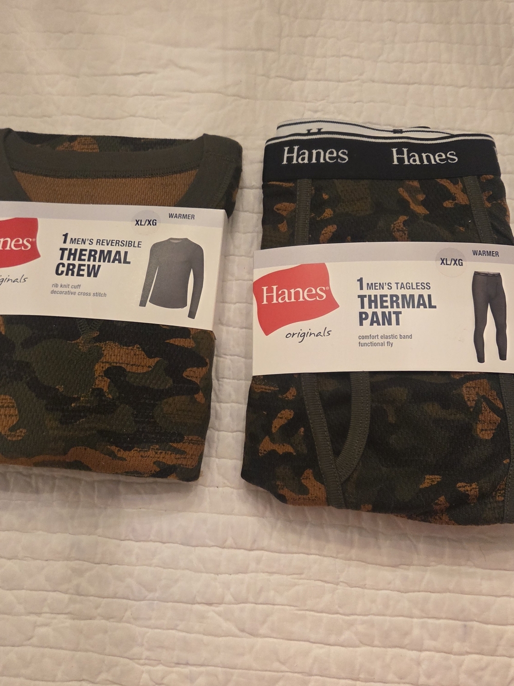 Hanes Men’s Camouflage Thermal Crew & Tagless Thermal Pant Set - Olive/Black XL